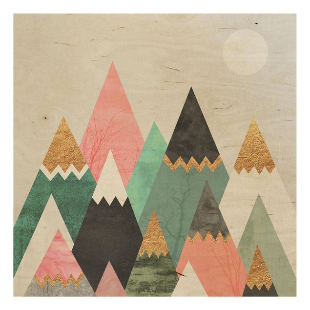 Wood prints landscape Triangular Mountains With Gold Tips