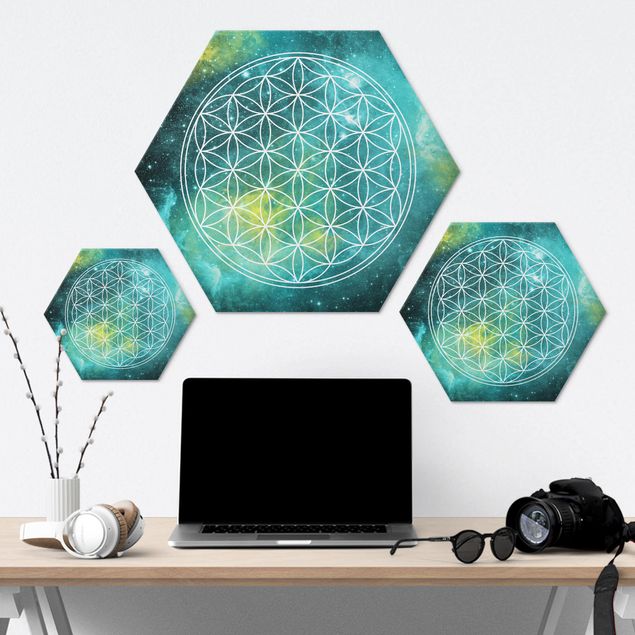 Alu-Dibond hexagon - Flower Of Life In Starlight