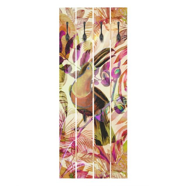Wall mounted coat rack multicoloured Colourful Collage - Toucan