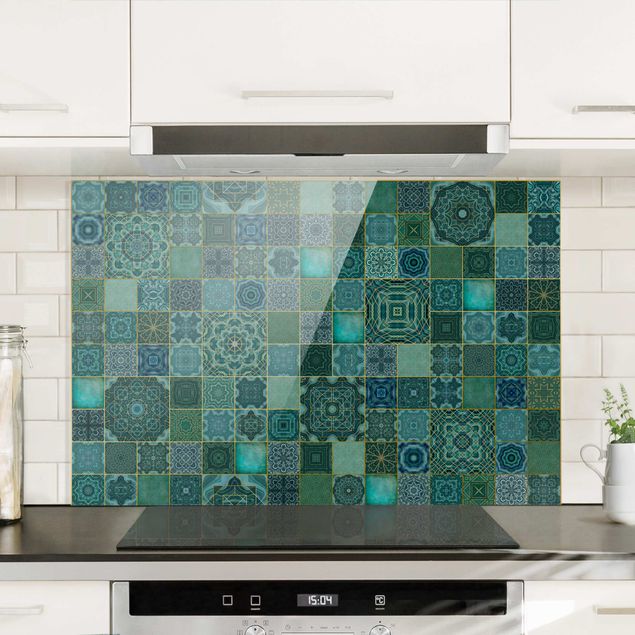 Kitchen Art Deco Tiles Green Marble With Golden Shimmer