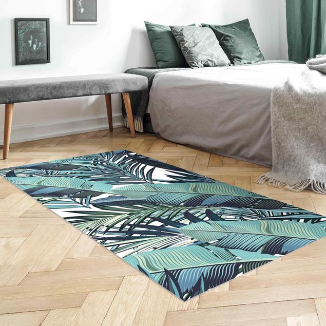 Balcony rugs Turquoise Leaves Jungle Pattern