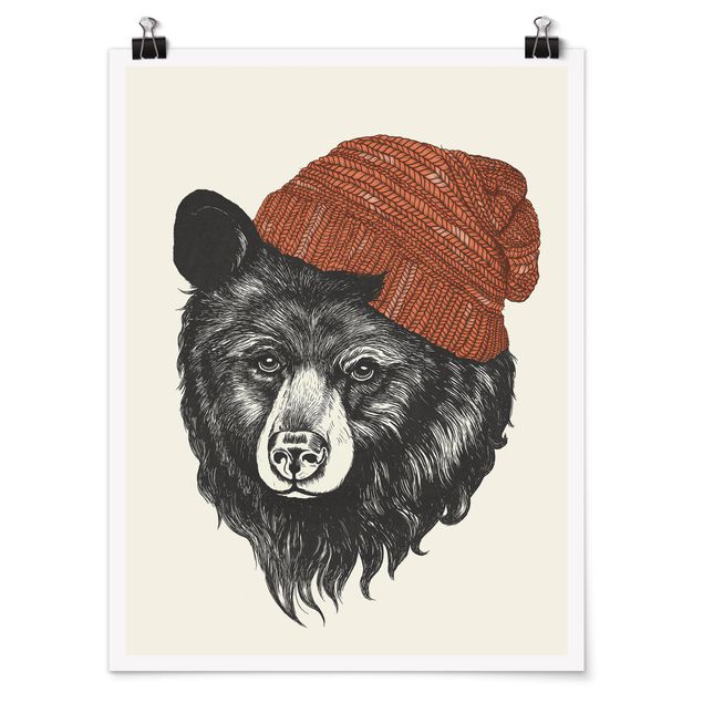 Art posters Illustration Bear With Red Cap Drawing