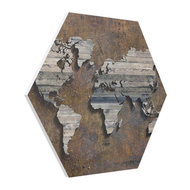 Prints modern Wooden Grid World Map