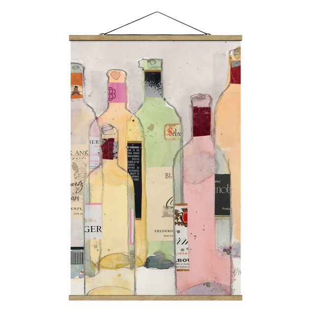 Fabric print with posters hangers Wine Bottles In Watercolour I