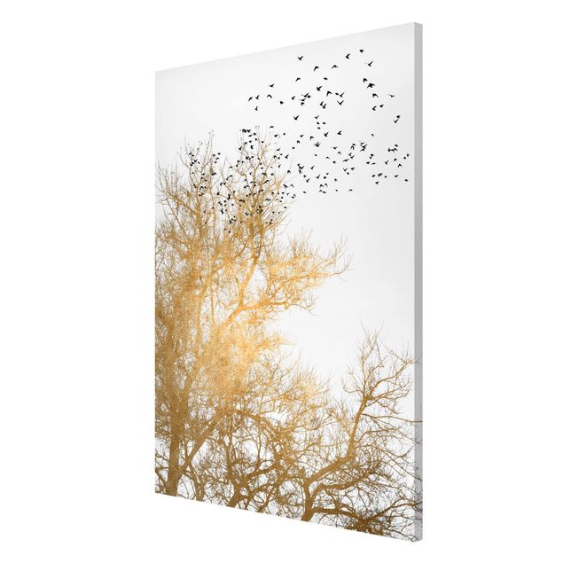 Prints trees Flock Of Birds In Front Of Golden Tree