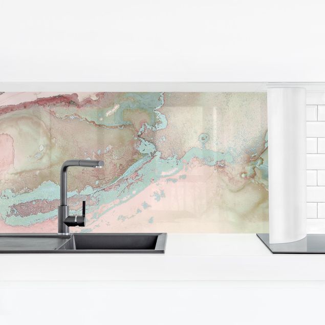 Kitchen splashback abstract Colour Experiments Marble Light Pink And Turquoise