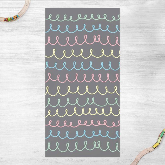 Outdoor rugs Drawn Pastel Coloured Squiggly Lines On Grey Backdrop