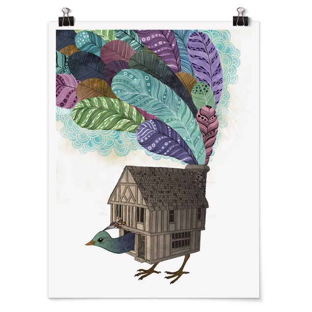 Animal canvas Illustration Birdhouse With Feathers