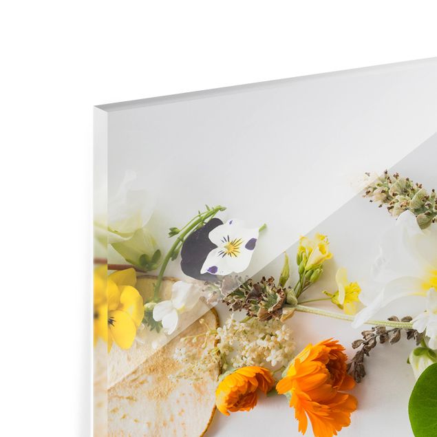 Glass Splashback - Fresh Herbs With Edible Flowers - Panoramic