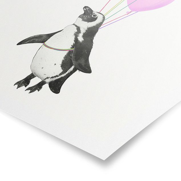 Prints multicoloured Illustration Penguin Pastel Balloons