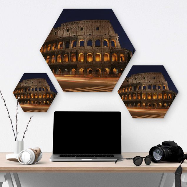 Wooden hexagon - Colosseum in Rome at night