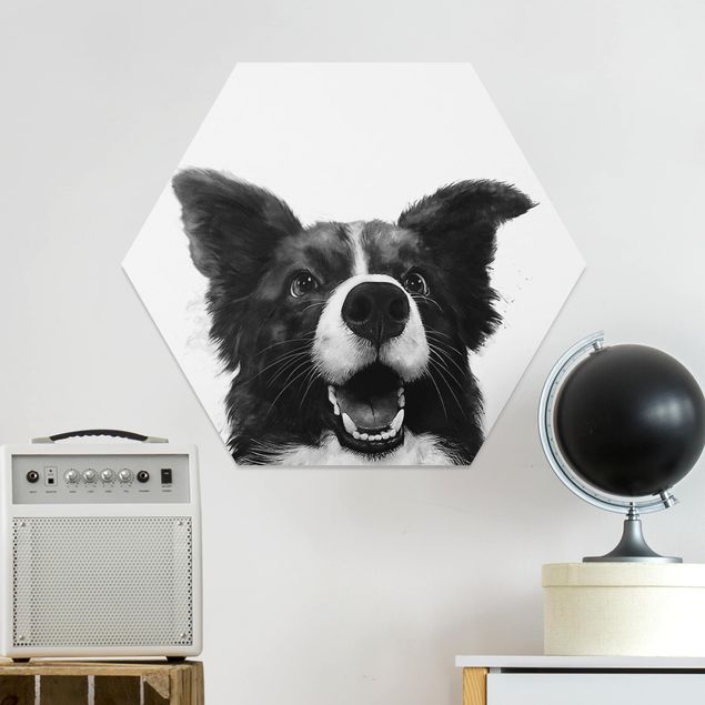 Kitchen Illustration Dog Border Collie Black And White Painting