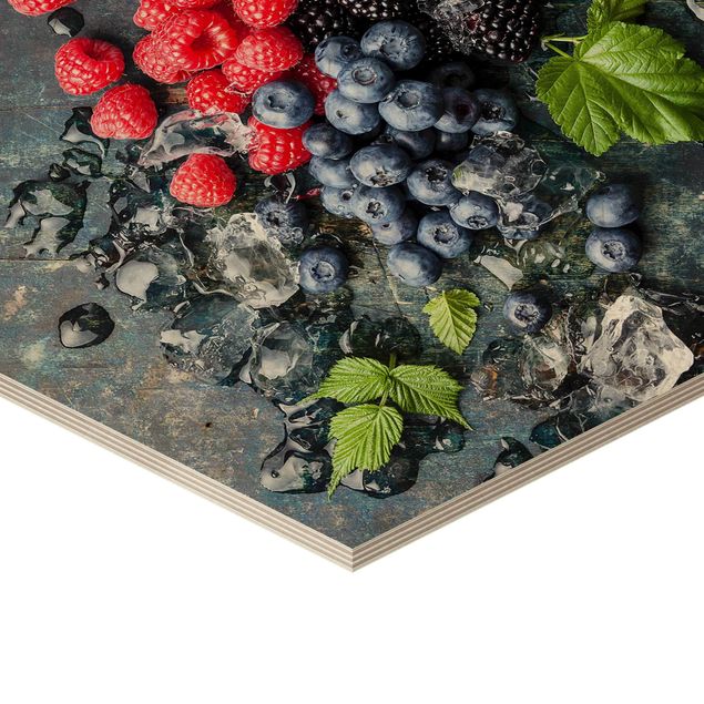 Wooden hexagon - Berry Mix With Ice Cubes Wood