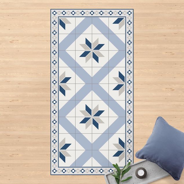 Outdoor rugs Geometrical Tiles Rhombic Flower Pigeon Grey With Narrow Border