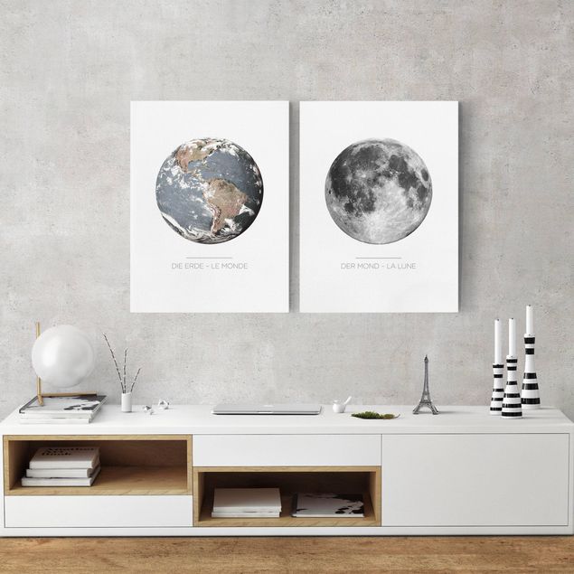 Printable world map Moon And Earth