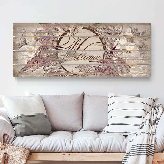 Wood prints sayings & quotes Welcome with Butterfly