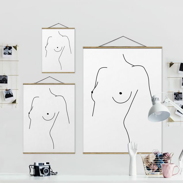 Prints black and white Line Art Nude Bust Woman Black And White