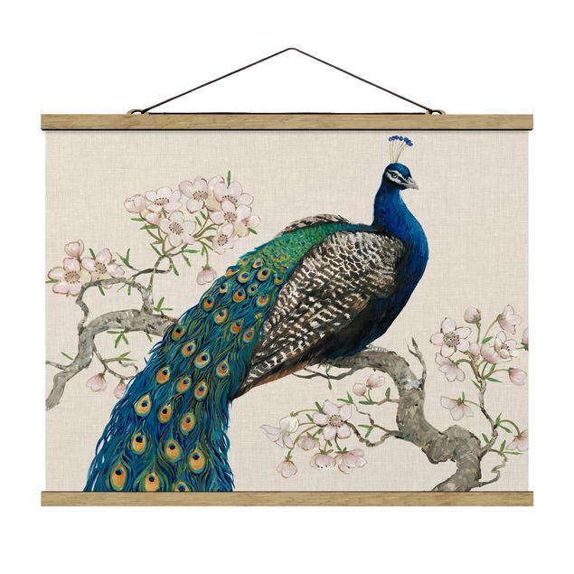 Floral canvas Vintage Peacock With Cherry Blossoms