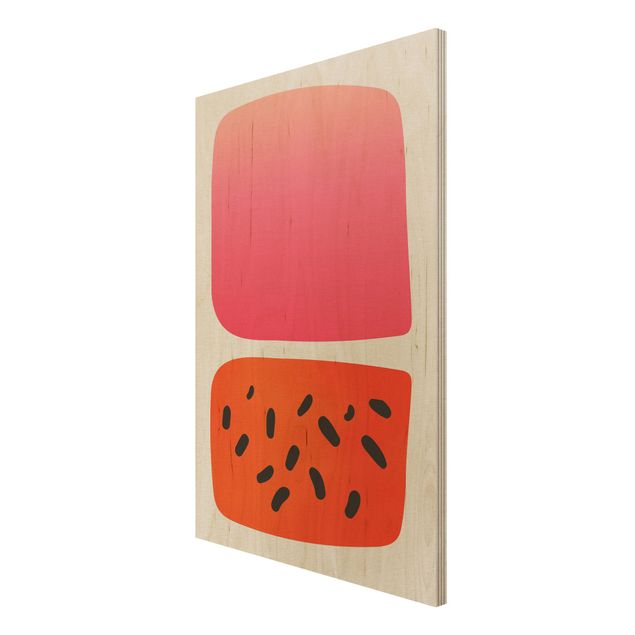 Prints on wood Abstract Shapes - Melon And Pink