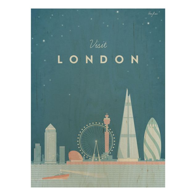 Vintage wood prints Travel Poster - London