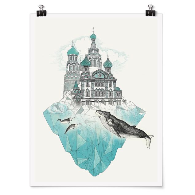 Posters art print Illustration Church With Domes And Wal