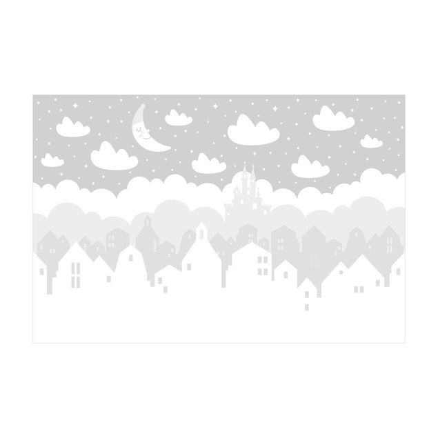 Grey rugs Starry Sky With Houses And Moon In Grey
