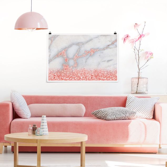 Art prints Marble Look With Pink Confetti