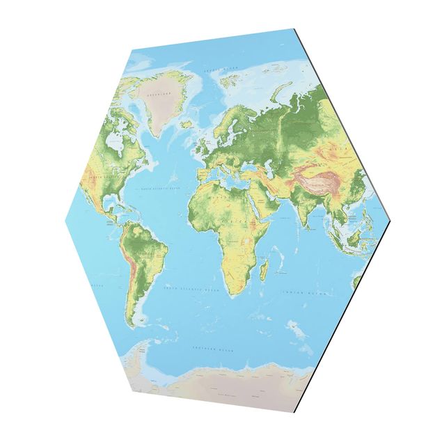 Hexagonal prints Physical World Map