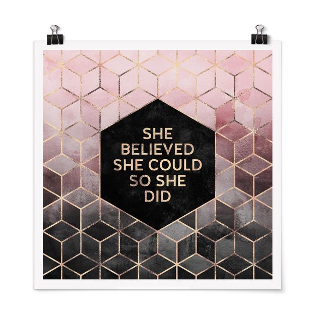 Framed quotes She Believed She Could Rosé Gold