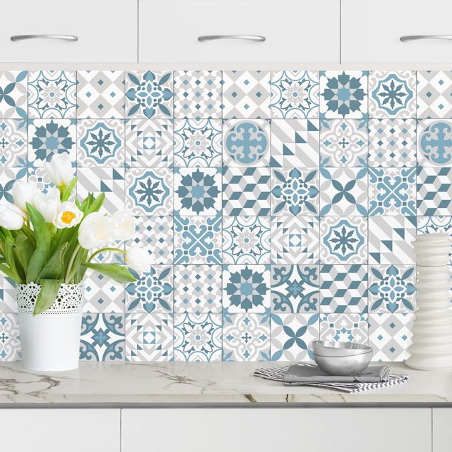 Kitchen Geometrical Tile Mix Blue Grey