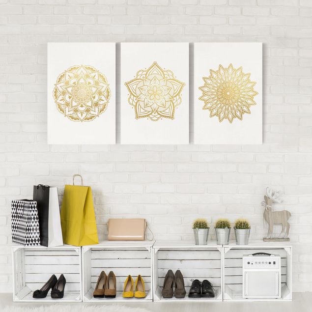 Contemporary art prints Mandala Flower Sun Illustration Set Gold