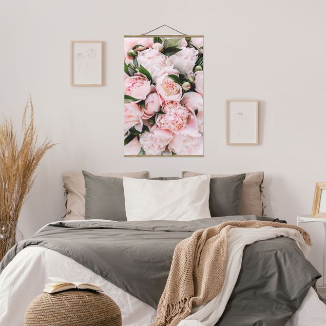 Floral canvas Pink Peonies With Leaves