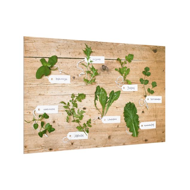 Wood effect splashbacks for kitchens Herbs With Labeling
