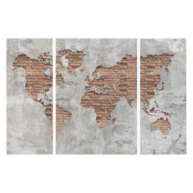 Canvas prints maps Shabby Concrete Brick World Map