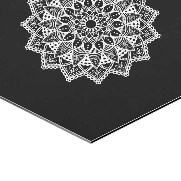 Prints Mandala Hamsa Hand Lotus Set On Black