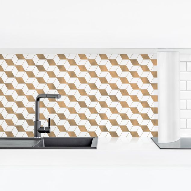 Kitchen splashback patterns Cube Pattern In 3D Gold