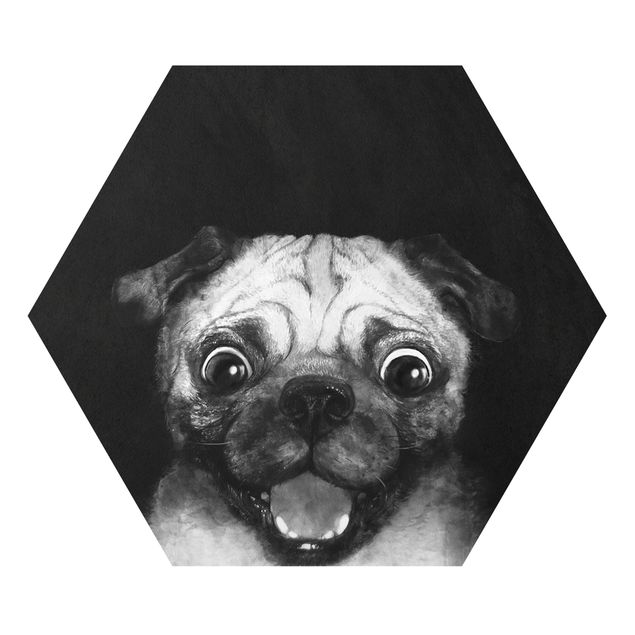 Contemporary art prints Illustration Dog Pug Painting On Black And White