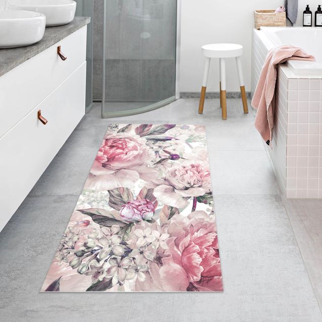 outdoor balcony rug Delicate Watercolour Peony Pattern