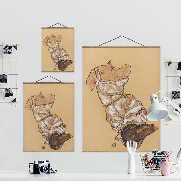 Nude art prints Egon Schiele - Female torso in underwear and black stockings
