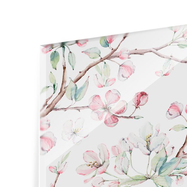 Splashback - Watercolour Branches Of Apple Blossom In Light Pink And White - Square 1:1