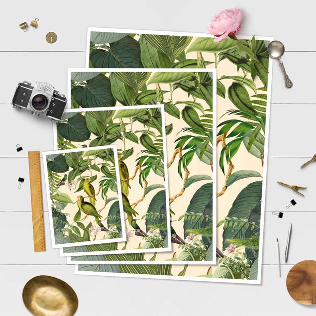Prints Vintage Collage - Parrots In The Jungle