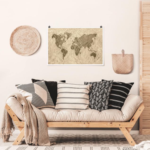 Posters maps Paper World Map Beige Brown