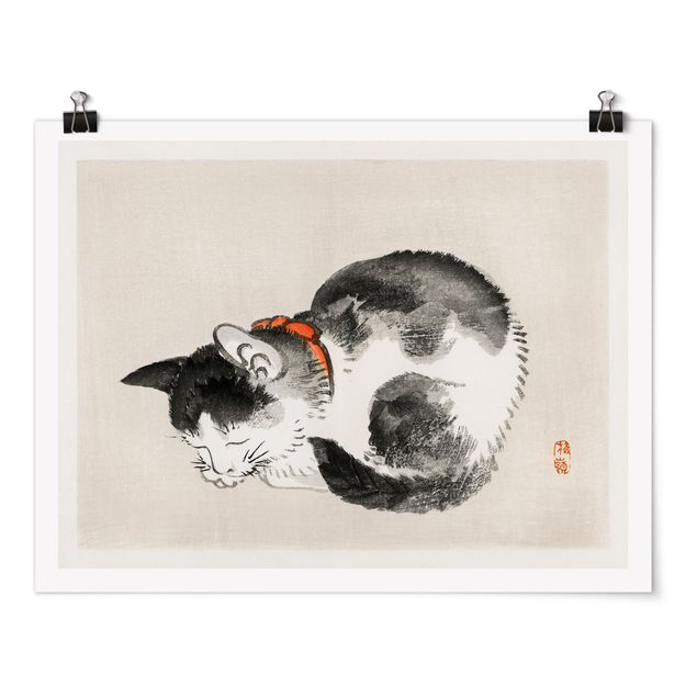Animal canvas Asian Vintage Drawing Sleeping Cat