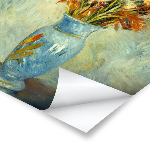 Yellow art prints Auguste Renoir - Gladiolas in a Blue Vase
