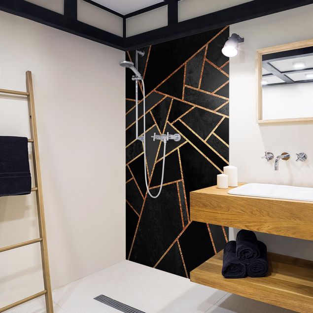 Shower wall cladding Black Triangles Gold