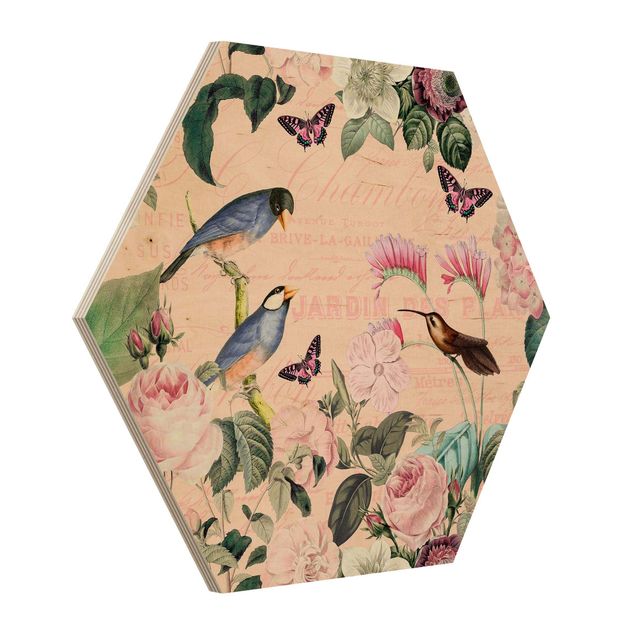 Canvas art Vintage Collage - Roses And Birds