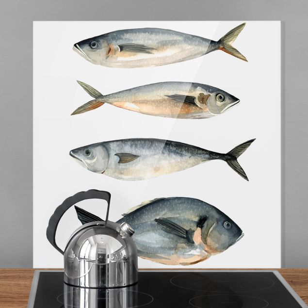Kitchen Four Fish In Watercolor I