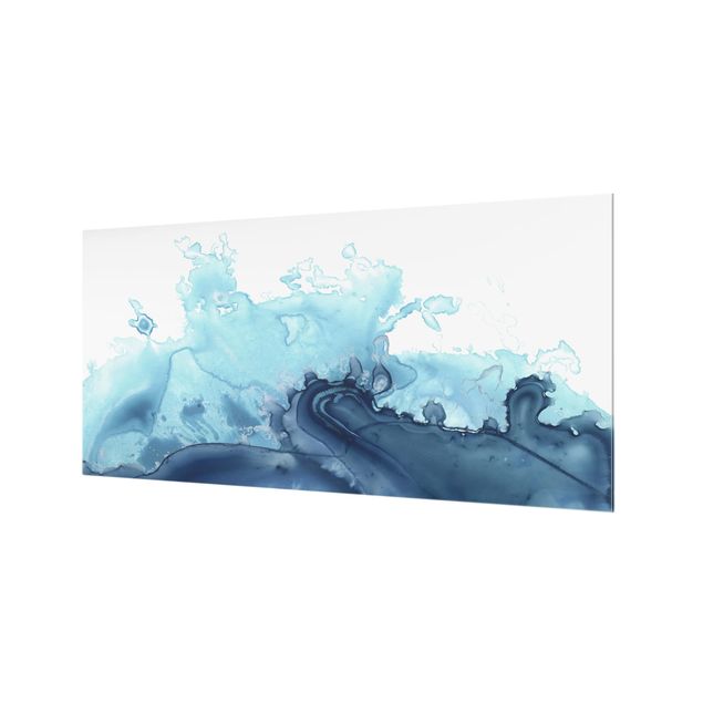 Glass splashback kitchen Wave Watercolor Blue I