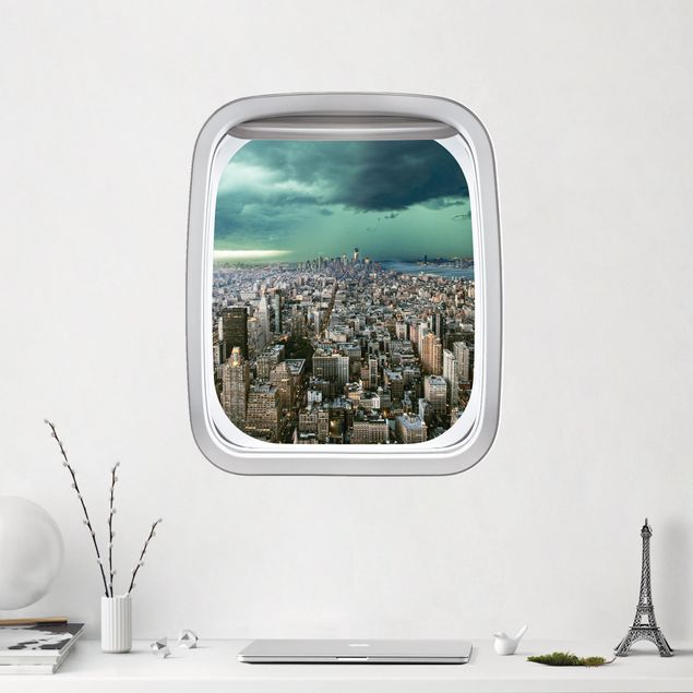 Wall stickers metropolises Aircraft Window Skyline New York In The Storm