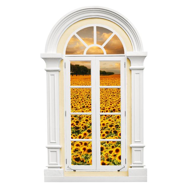 3d wallpaper sticker Mediterranean Field Window With Sunflowers